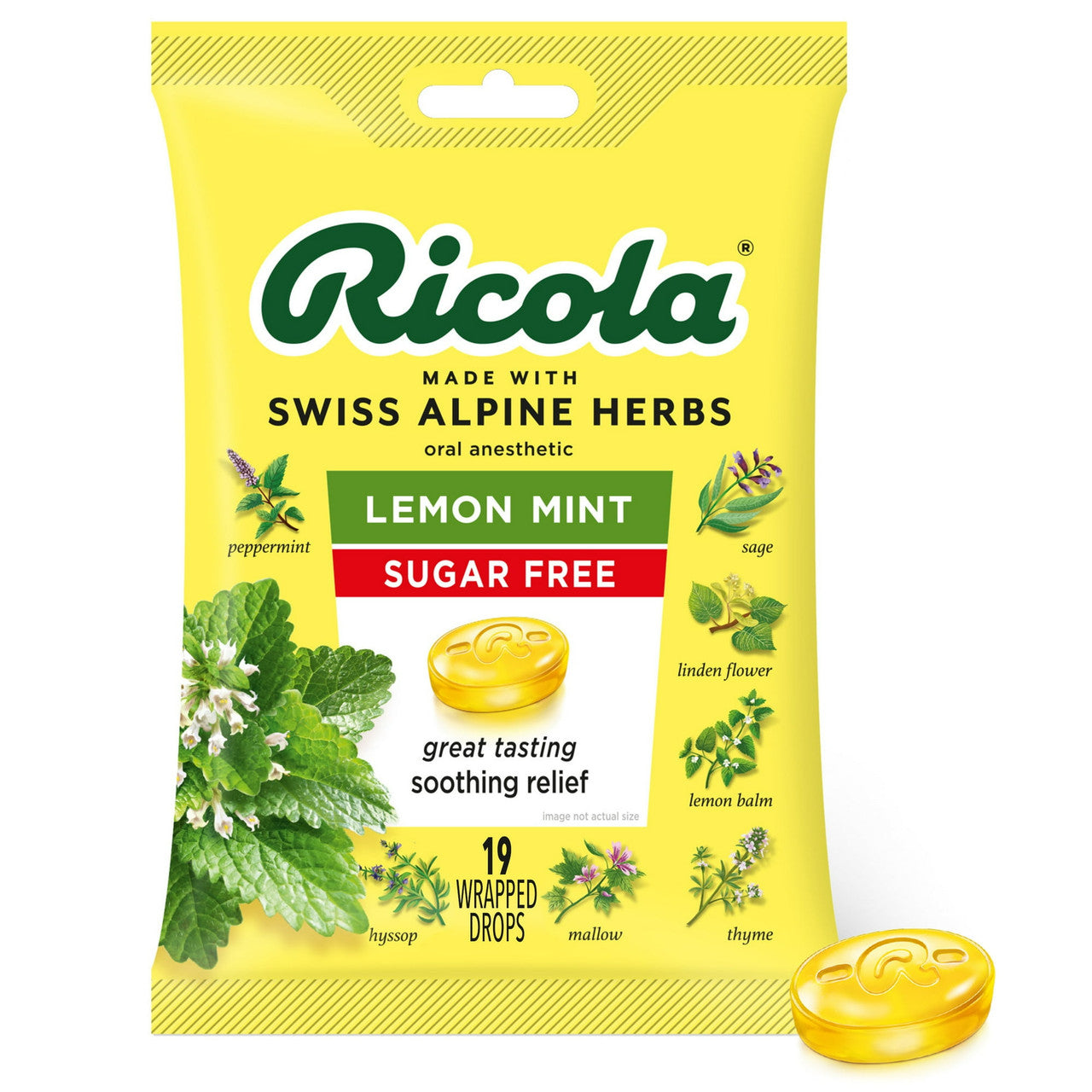 Ricola Sugar Free Herb Throat Drops With Lemonmint - 19 Drops